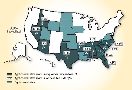 Right-to-work states map